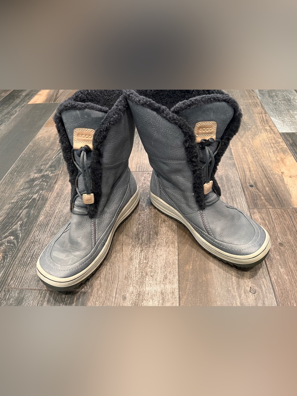 ECCO Trace HydroMax Lace Up Snow Boot Gray Leather Sz 38/ 7.5 US